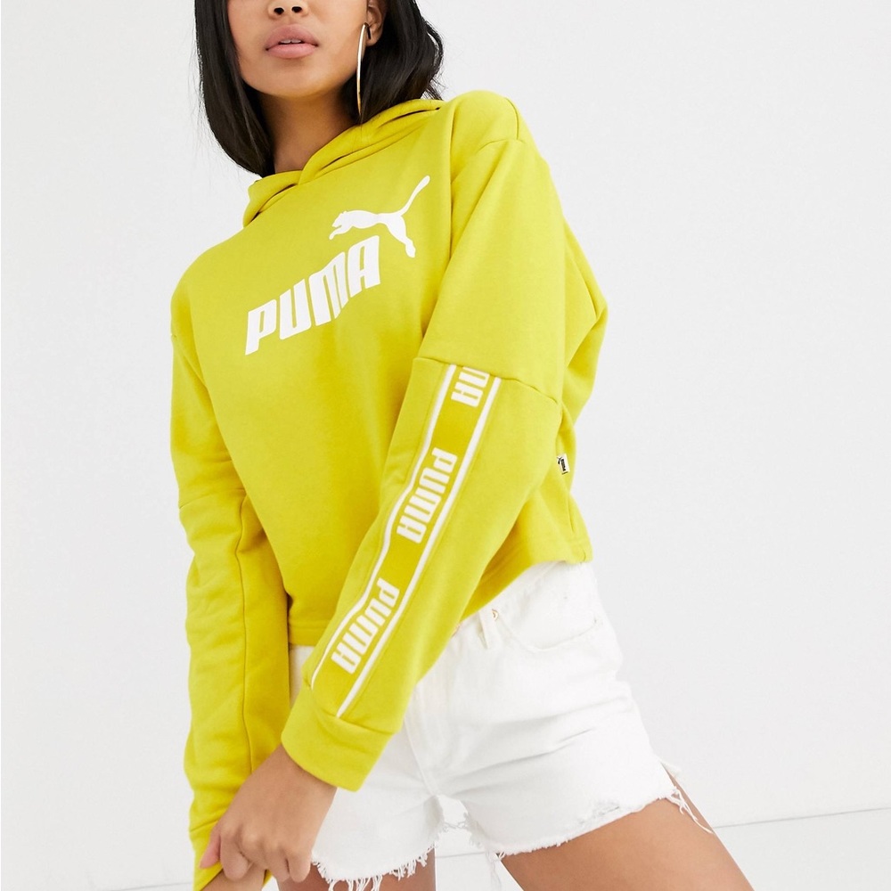 Puma Yellow Amplified Cropped Hooded Sweatshirt L